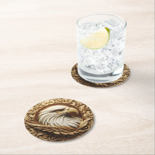 Majestic Eagle Carved Wooden  Round Paper Coaster