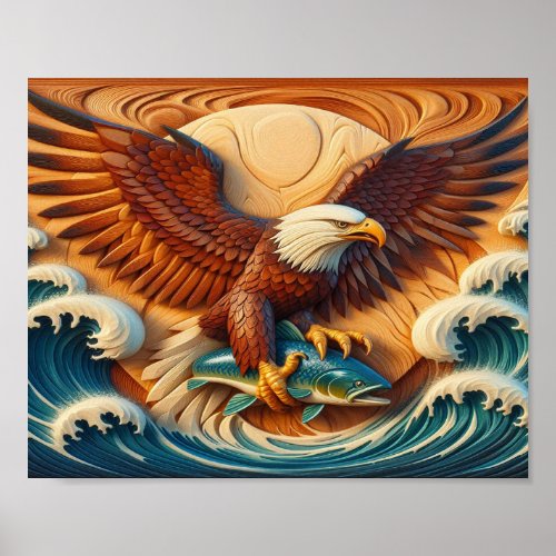 Majestic Eagle Clutching a Fish 10x8 Poster