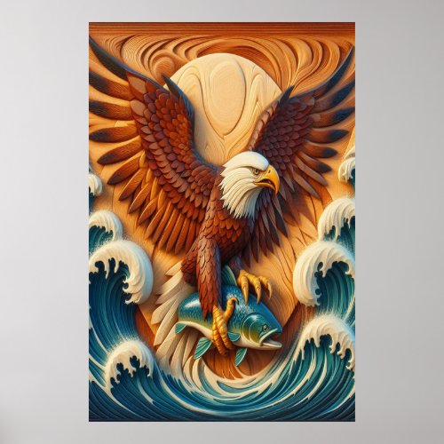 Majestic Eagle Clutching a Fish 24x36 Poster