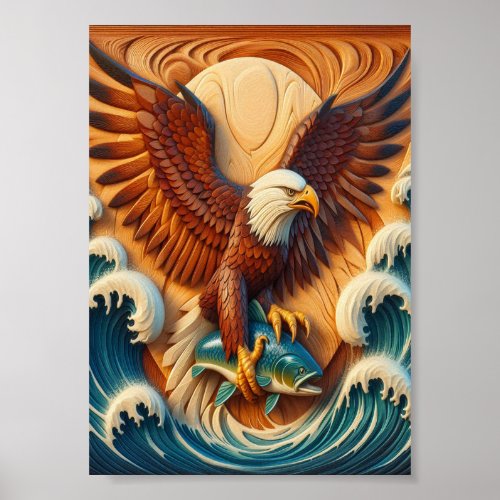 Majestic Eagle Clutching a Fish  7x5 Poster