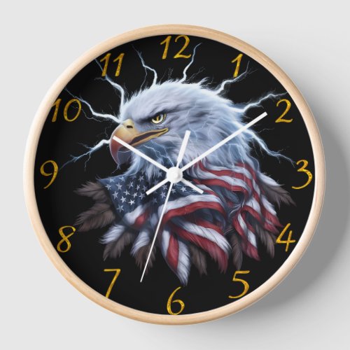 Majestic Eagle Crowned With American Flag Clock