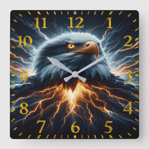 Majestic Eagle Embracing Lightning Square Wall Clock
