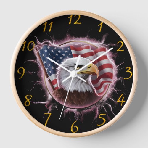 Majestic Eagle Embracing Stars and Stripes Clock