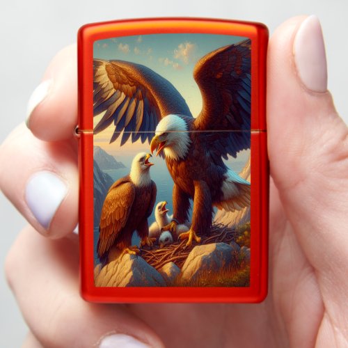 Majestic Eagle Family Nesting Atop a Cliff During  Zippo Lighter
