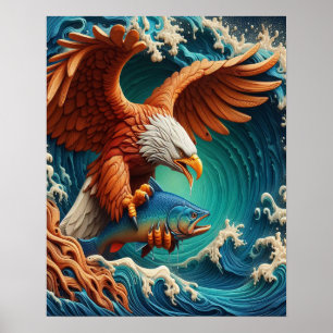 Majestic Eagle Fishing in a wave 16x20 Poster