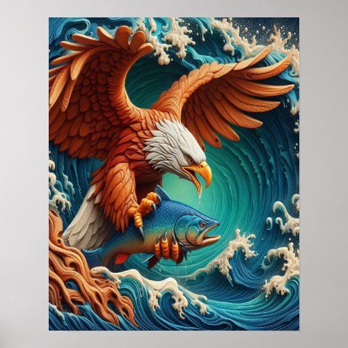 Majestic Eagle Fishing in a wave 16x20 Poster
