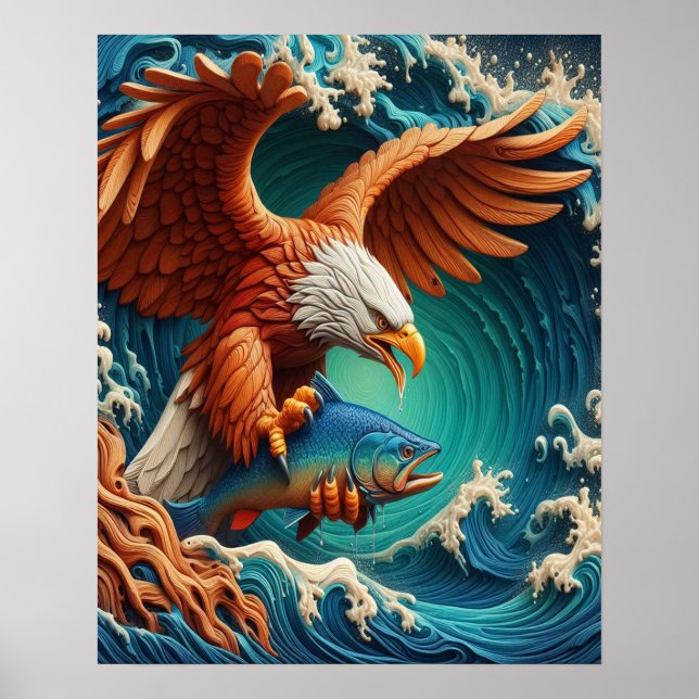 Majestic Eagle Fishing in a wave 16x20 Poster (Front)