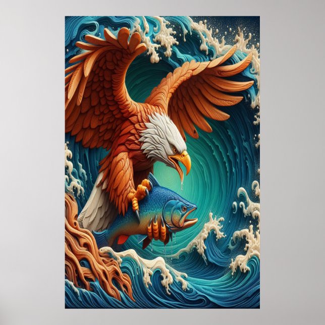 Majestic Eagle Fishing in a wave 24x36 Poster (Front)