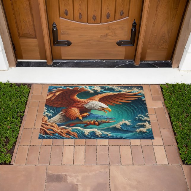 Majestic Eagle Fishing in a wave 36x24 Doormat (Outdoor)
