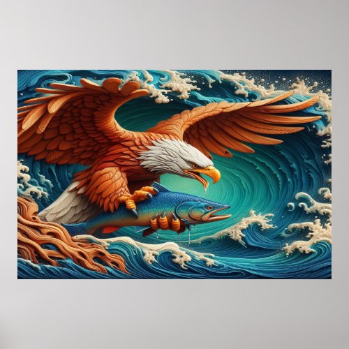 Majestic Eagle Fishing in a wave 36x24 Poster