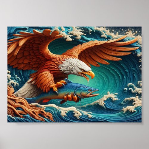 Majestic Eagle Fishing in a wave 5x7 Poster