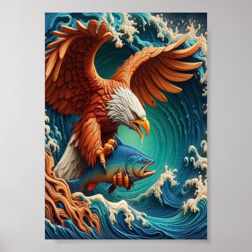 Majestic Eagle Fishing in a wave  7x5 Poster