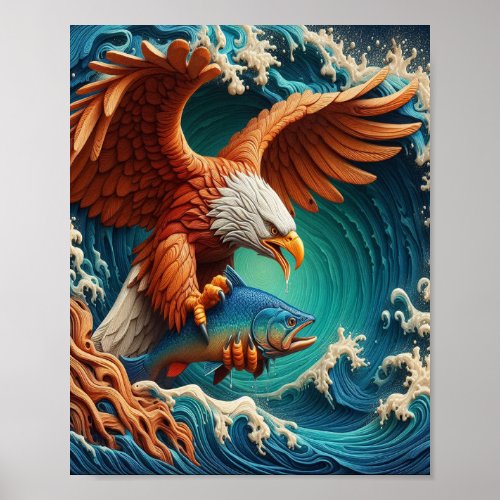 Majestic Eagle Fishing in a wave 8x10 Poster