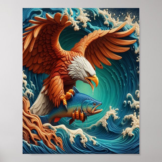 Majestic Eagle Fishing in a wave 8x10 Poster (Front)