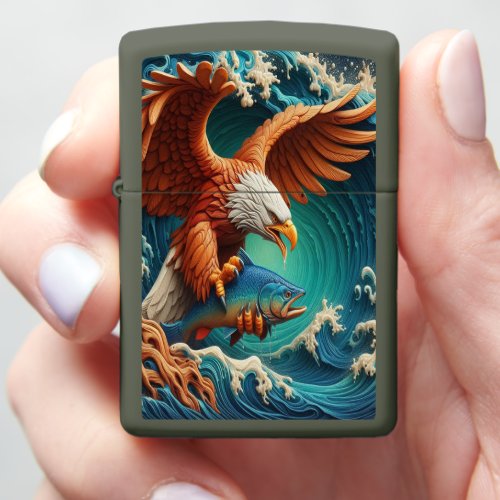 Majestic Eagle Fishing in a wave Zippo Lighter