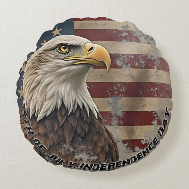 Majestic Eagle & Flag – Spirit of Freedom Round Pillow (Front)