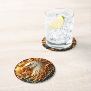 Majestic Eagle Grasping a Ball Round Paper Coaster
