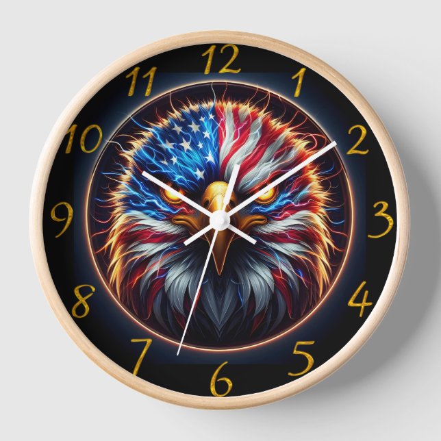 Majestic Eagle Illuminated: Blue Eyes & Lightning Clock (Front)