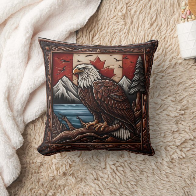 Majestic Eagle in Front of Canadian Landscape Throw Pillow (Blanket)