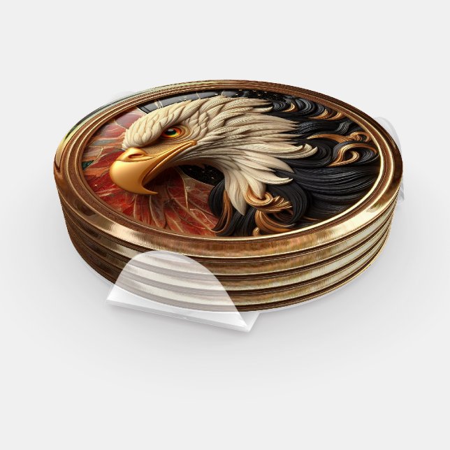 Majestic Eagle in Gleaming Gold Frame Coaster Set (Set)