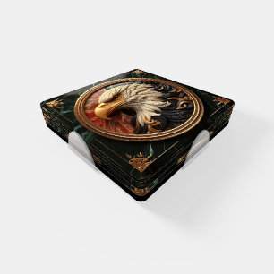 Majestic Eagle in Gleaming Gold Frame Coaster Set