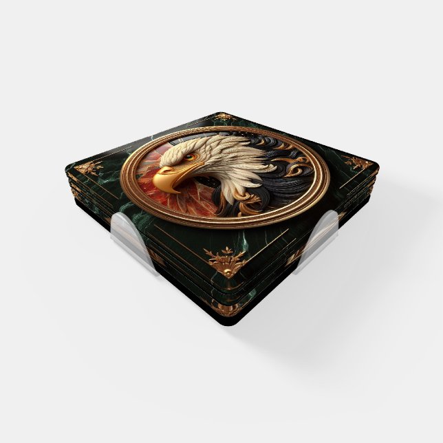 Majestic Eagle in Gleaming Gold Frame Coaster Set (Set)