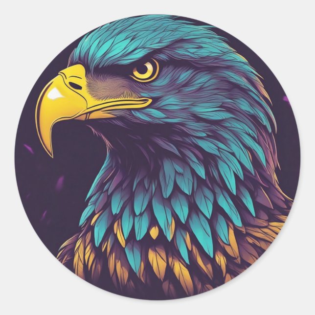 Majestic Eagle in vibrant Colors Classic Round Sticker (Front)