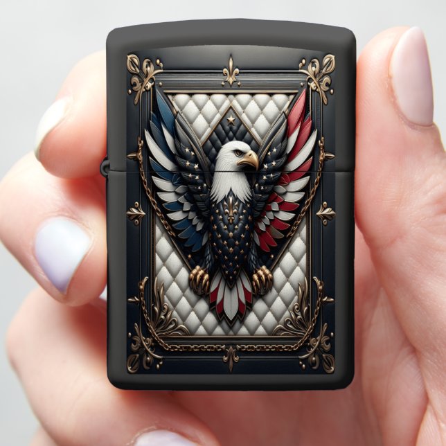 Majestic Eagle Leather-Style Gold Zippo Lighter (In Hand)