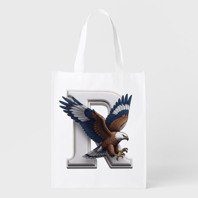 Majestic Eagle Mascot Overlapping 3D Letter R Grocery Bag (Front)
