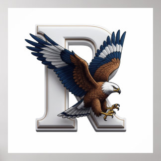 Majestic Eagle Mascot Overlapping 3D Letter R Poster