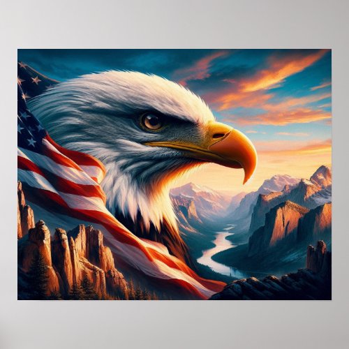 Majestic Eagle Merged With American Flag20x16 Poster