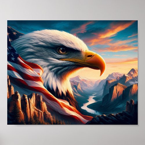 Majestic Eagle Merged With American Flag 10x8 Poster