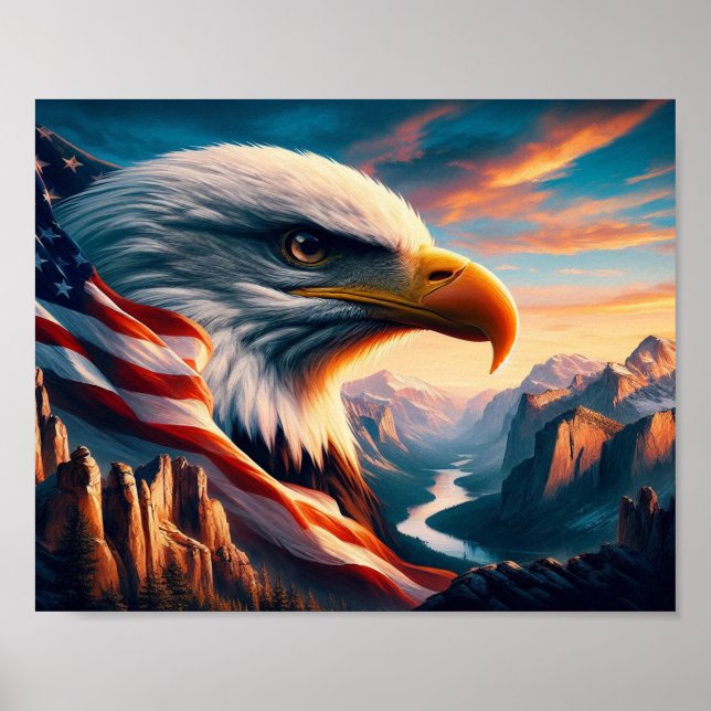 Majestic Eagle Merged With American Flag 10x8 Poster (Front)