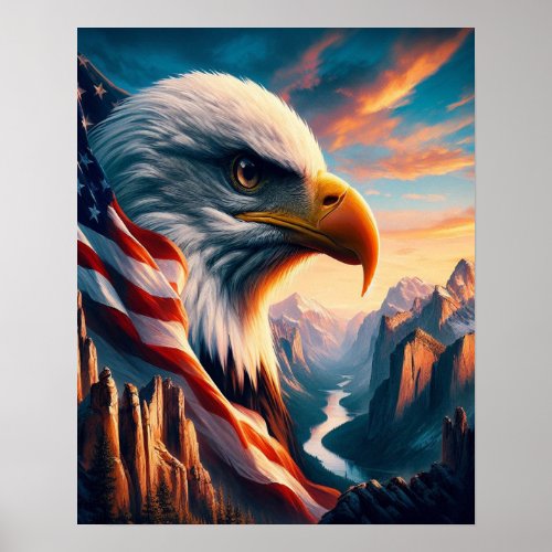 Majestic Eagle Merged With American Flag 16x20 Poster