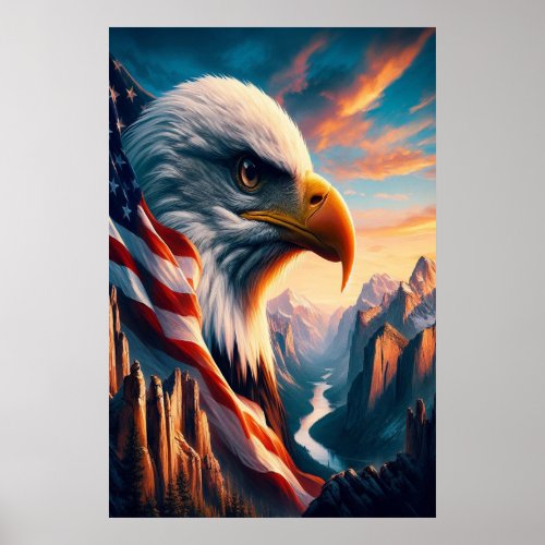 Majestic Eagle Merged With American Flag  24x36 Poster