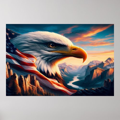 Majestic Eagle Merged With American Flag 36x24 Poster