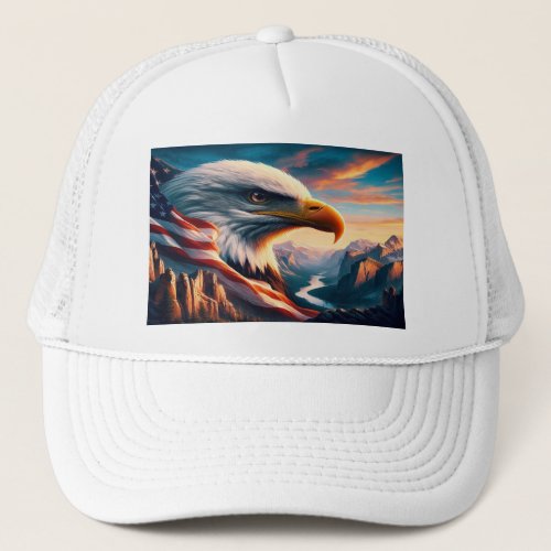 Majestic Eagle Merged With American Flag 36x24 Trucker Hat
