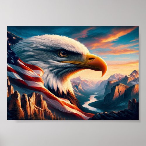 Majestic Eagle Merged With American Flag 5x7 Poster