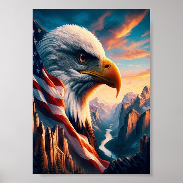 Majestic Eagle Merged With American Flag  7x5 Poster (Front)