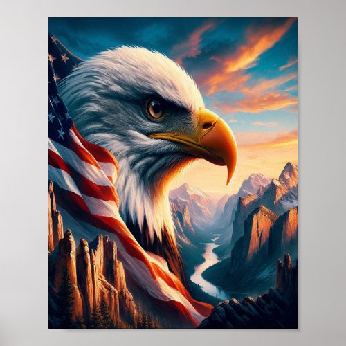 Majestic Eagle Merged With American Flag 8x10 Poster