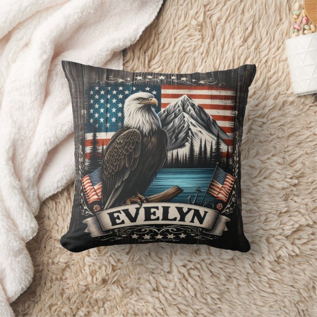 Majestic Eagle Over American Landscape Throw Pillow (Blanket)