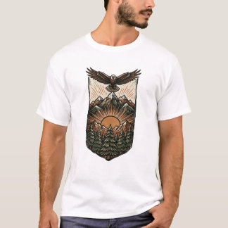 Majestic Eagle Over Mountains at Sunrise T-Shirt