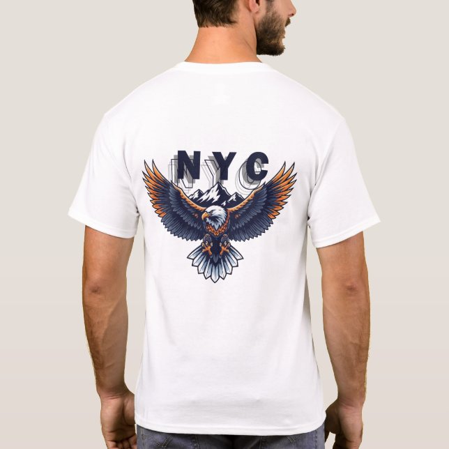 Majestic Eagle Over NYC Skyline – Patriotic New Yo T-Shirt (Back)