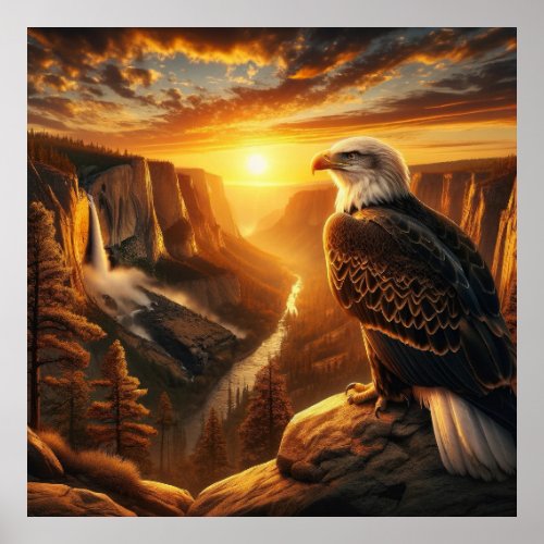 Majestic Eagle Overlooking a Scenic Canyon Poster