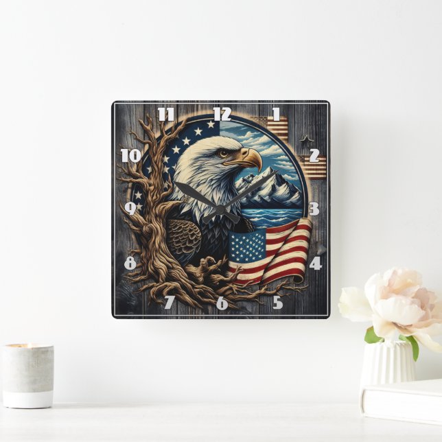 Majestic Eagle Overlooking Mountain Lake Square Wall Clock (Home)