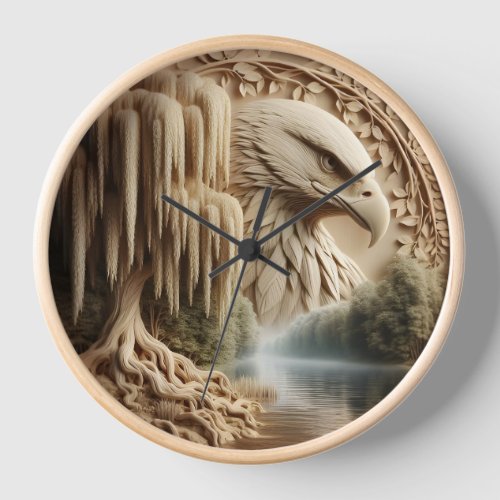 Majestic Eagle Overlooking Serene Lake  Clock