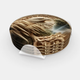 Majestic Eagle Overlooking Serene Lake Coaster Set