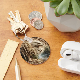 Majestic Eagle Overlooking Serene Lake Keychain