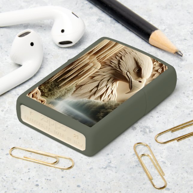 Majestic Eagle Overlooking Serene Lake  Zippo Lighter (On Table 2)