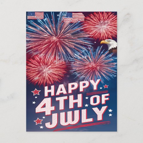 Majestic Eagle Soaring 4th of July Fireworks Holiday Postcard